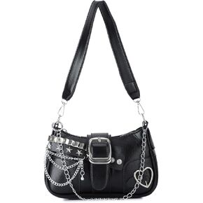 Oweisong Women Y2K Purse Punk Goth Shoulder Bag Cute Heart Stud Top Handle Handbag Vintage Saddle Bag for Ladies in Saudi Arabia