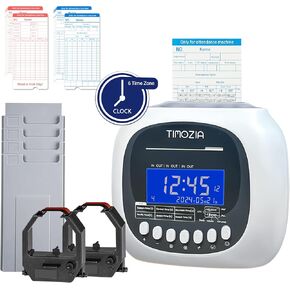 Time Clock with Passcode, Auto-Align Time Card Machine, 6 Punches per Day Time Clock Punch Machine with 100 Time Cards, 2 Ink Ribbons and 4 Racks(White, Military Time) in Kuwait