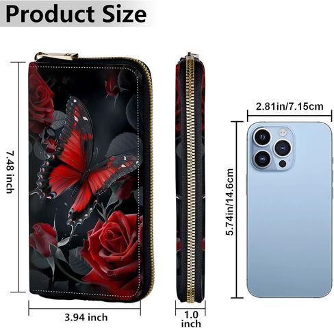 Women's Wallets,Credit Card Holder Money Leather Long Wallet with Wristlet,Large Capacity with Zip-Around Phone Purse for Women Ladies Girls,Red Butterfly Rose in Saudi Arabia