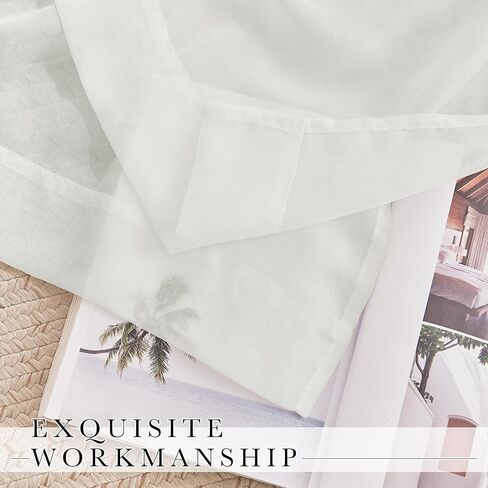 Crushed Sheer Valances for Windows 2 Panels, Small Tiers Short Curtain Valances for Living Room Bathroom Basement, Modern Rod Pocket Voile Sheer Window Covering, 42W x 30L inches, Light Beige in Saudi Arabia