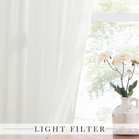 Crushed Sheer Valances for Windows 2 Panels, Small Tiers Short Curtain Valances for Living Room Bathroom Basement, Modern Rod Pocket Voile Sheer Window Covering, 42W x 30L inches, Light Beige in Saudi Arabia