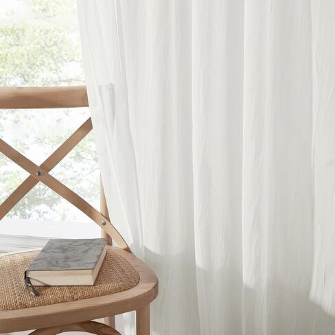 Crushed Sheer Valances for Windows 2 Panels, Small Tiers Short Curtain Valances for Living Room Bathroom Basement, Modern Rod Pocket Voile Sheer Window Covering, 42W x 30L inches, Light Beige in Saudi Arabia