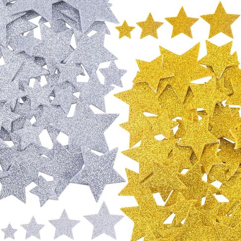 100pcs ملصقات نجمة الرغوة اللامعة ، ملصقات رغوة Gold Silver Star ، 4 أحجام من نجوم رغوة عيد الميلاد اللاصقة ، مستلزمات الزخارف الشارات للحفلات ، الهالوين ، الحرف اليدوية. in Kuwait