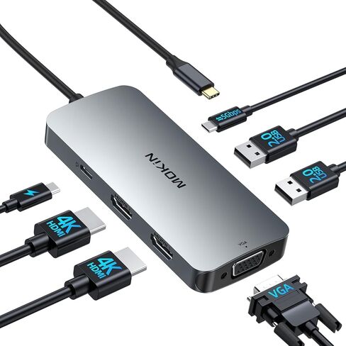 8K USB C Laptop Docking Station Dual Monitor,MOKiN Docking Station 3 Monitors with 2*DisplayPort,HDMI,15 in 1 USB C Dock 100W PD,6*USB Ports,Ethernet,SD&TF,for Dell/HP/MacBook (Include Power Adapter) in Kuwait