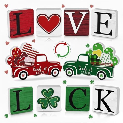 5 قطع زينة عيد الحب/ش. ديكور باتريك، مربعات خشبية "LOVE"/"LUCK" ذات وجهين قابلة للعكس ولافتات شاحنة صينية ذات طبقات، ديكورات حفلات عائلية في عيد الحب in Kuwait