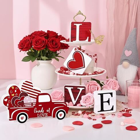 5 قطع زينة عيد الحب/ش. ديكور باتريك، مربعات خشبية "LOVE"/"LUCK" ذات وجهين قابلة للعكس ولافتات شاحنة صينية ذات طبقات، ديكورات حفلات عائلية في عيد الحب in Kuwait