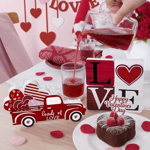 5 قطع زينة عيد الحب/ش. ديكور باتريك، مربعات خشبية "LOVE"/"LUCK" ذات وجهين قابلة للعكس ولافتات شاحنة صينية ذات طبقات، ديكورات حفلات عائلية في عيد الحب in Kuwait