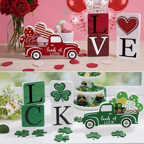 5 قطع زينة عيد الحب/ش. ديكور باتريك، مربعات خشبية "LOVE"/"LUCK" ذات وجهين قابلة للعكس ولافتات شاحنة صينية ذات طبقات، ديكورات حفلات عائلية في عيد الحب in Kuwait