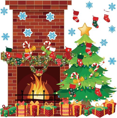 Tatuo 71 Pcs Christmas Fireplace Bulletin Board Large Christmas Holiday Brick Fireplace Background Christmas Tree Candy Snowflakes Cutouts for Xmas Classroom(Classic, 39 x 43 Inch, 47 x 35 Inch) in Saudi Arabia