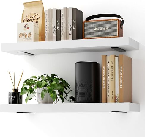 Solid Wood Floating Shelves 24'' Long, 8'' Deep Wall Mounted Shelves with Heavy Duty Brackets, Max Load 150 lbs, Wall Shelves for Bathroom Kitchen Living Room, 24 x 8 x 1.6 in, Walnut, Set of 2 in Kuwait