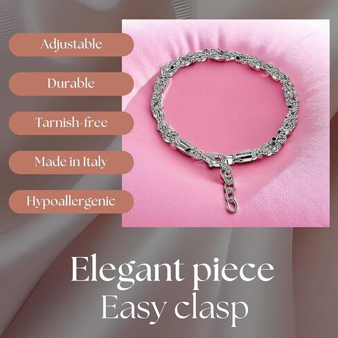 طقم مجوهرات على شكل سلسلة من الفضة الإسترلينية عيار 925، صناعة إيطالية، مطلية بالروديوم، للنساء - يتضمن صندوق جلدي فاخر in Kuwait