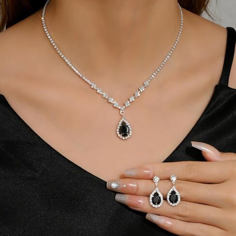 Cubic Zirconia Jewelry Set Sparkling Rhinestone Waterdrop Pendant Necklace Dangle Earrings Aesthetic Jewelry Set for Women Bridal Bridesmaid in Saudi Arabia