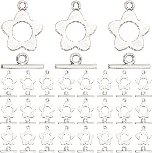 1 Box 40 Sets Toggle Jewelry Clasps Silver Flower Toggle Clasp Bulk Antique Alloy T-Bar Closure Connectors Bracelet Clasp for Jewelry Making Pendants Bracelet Necklace Earring DIY Crafts in Saudi Arabia