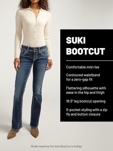 Silver Jeans Co. Women's Suki Mid Rise Curvy Fit Bootcut Jeans, Med Wash, 28W x 33L in Saudi Arabia