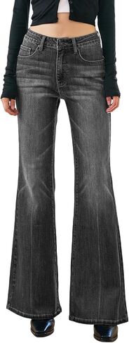 Women's High Waisted Bell Bottom Jeans Wide Leg Flare Bootcut Denim Pants w/Tummy Control Stretchy Trendy 2025​​ in Saudi Arabia