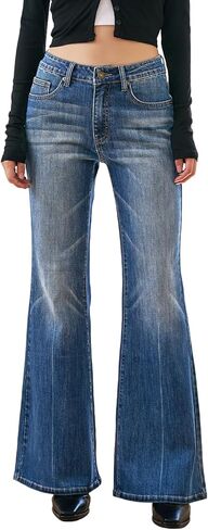 Women's High Waisted Bell Bottom Jeans Wide Leg Flare Bootcut Denim Pants w/Tummy Control Stretchy Trendy 2025​​ in Saudi Arabia