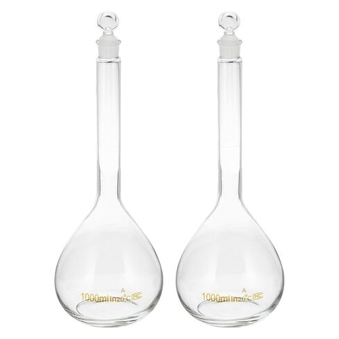 PATIKIL 50ml Volumetric Flask, 2Pcs 3.3 Borosilicate Glass Graduated Volumetric Measuring Flask with Glass Stopper Tolerance 0.15ml for Lab Experiment, Clear in Saudi Arabia