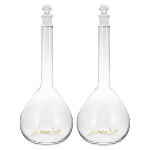 PATIKIL 50ml Volumetric Flask, 2Pcs 3.3 Borosilicate Glass Graduated Volumetric Measuring Flask with Glass Stopper Tolerance 0.15ml for Lab Experiment, Clear in Saudi Arabia