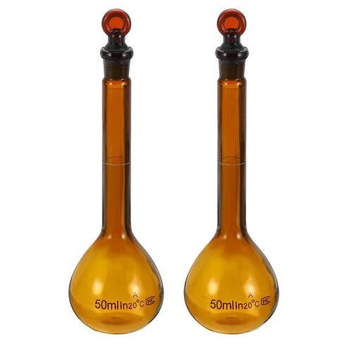 PATIKIL 50ml Volumetric Flask, 2Pcs 3.3 Borosilicate Glass Graduated Volumetric Measuring Flask with Glass Stopper Tolerance 0.15ml for Lab Experiment, Clear in Saudi Arabia
