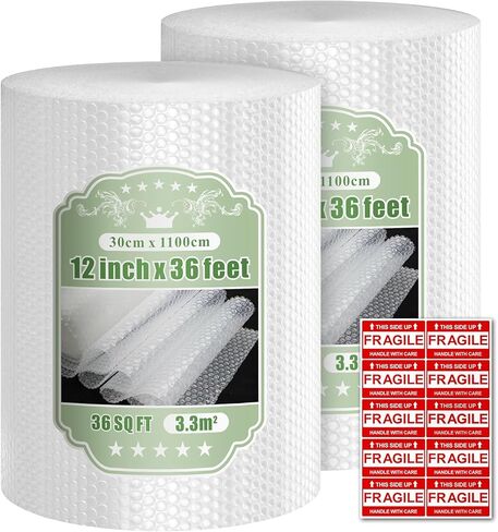 Round Rich 2 Packs Bubble Roll Made in USA - غلاف تعبئة الفقاعات للتحرك والشحن القياسي الحجم 12 بوصة × 36 قدمًا مع وسادة 3/16 'واللوازم مثقبة كل 12' ' in Kuwait
