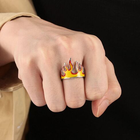Creative Flame Ring PerCreative Flame Ring for Men Personality Trendy Hip Hop Wind Ring Open Adjustable Crown Ring Trendy Hip Hop Wind Ring Women in Saudi Arabia