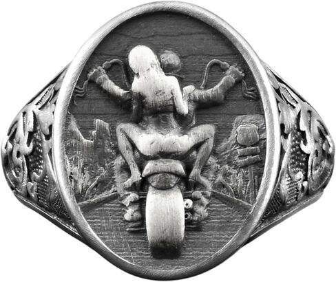Motorcycle Art Signet Men 925K Silver Ring for Biker, Engraved Harley Davidson Oxidized Silver Ring, Motorcycle Gifts Jewelry for Boyfriend in Saudi Arabia