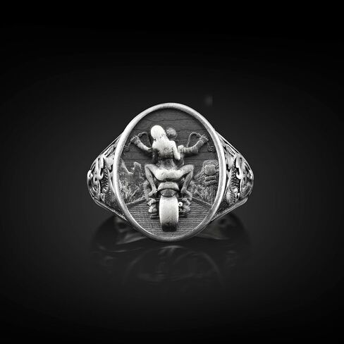 Motorcycle Art Signet Men 925K Silver Ring for Biker, Engraved Harley Davidson Oxidized Silver Ring, Motorcycle Gifts Jewelry for Boyfriend in Saudi Arabia