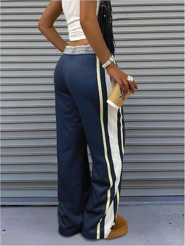 Women's Number Graphic Striped Side Pants Streetwear Wide Leg Trousers Casual Pants in Saudi Arabia