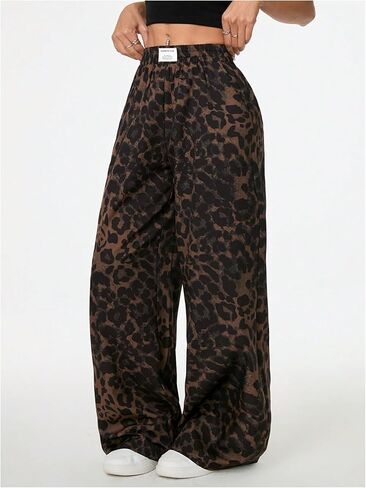 GORGLITTER المرأة ليوبارد الفهد Sweatpants واسعة الساق عالية الخصر فضفاض السراويل الترنك Y2K بنطلون الشارع الشهير in Saudi Arabia