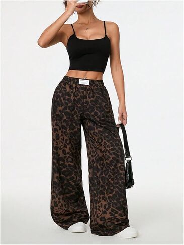 GORGLITTER المرأة ليوبارد الفهد Sweatpants واسعة الساق عالية الخصر فضفاض السراويل الترنك Y2K بنطلون الشارع الشهير in Saudi Arabia