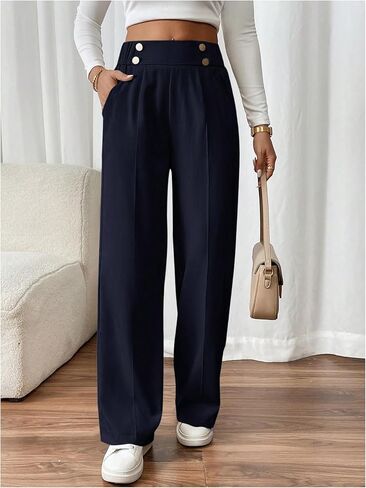 GORGLITTER Women's High Waisted Wide Leg Work Pants Double Button Pleated Trousers Business Casual Dress Pants in Saudi Arabia