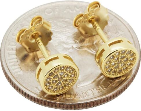 generic 925 Sterling Silver 14K Yellow/White/Black Gold Finish AAA Cubic Zirconia 7.5MM Round Circle Screw/Push Back Stud Earrings For Women & Men Fine Jewelry in Saudi Arabia