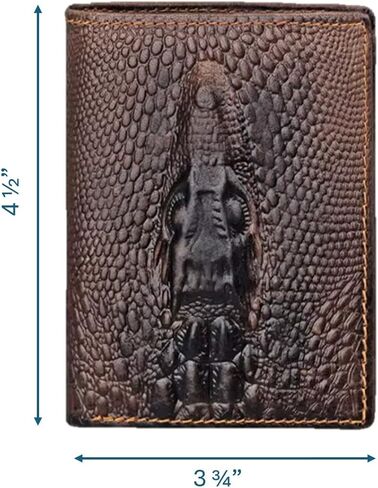 Men's Genuine Leather Short Bifold Wallet RFID Blocking with 3D Crocodile Embossed Vintage Design in Coffee Brown (Crocodile- Coffee) in Saudi Arabia