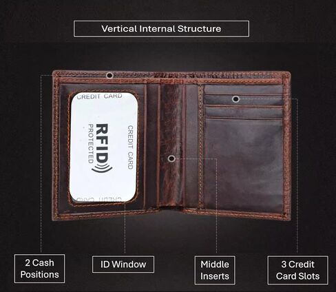 Men's Genuine Leather Short Bifold Wallet RFID Blocking with 3D Crocodile Embossed Vintage Design in Coffee Brown (Crocodile- Coffee) in Saudi Arabia