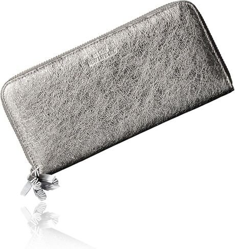 محفظة جلدية طويلة من نوع VOICE Align مصنوعة من قبل NEW LIFE في إيطاليا Cowhide ART.Chic حافظة بطاقات عمودية أنيقة وسهلة الاستخدام للسيدات في صندوق هدايا (فضي) in Saudi Arabia