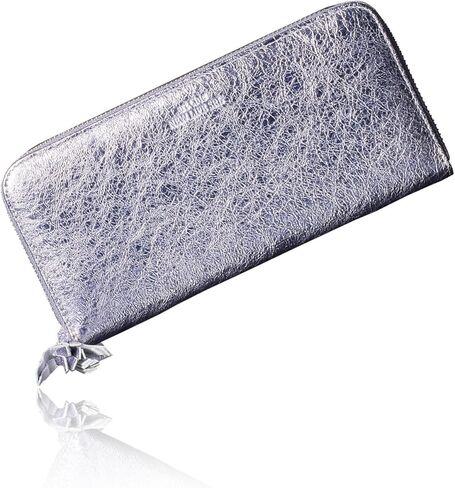 محفظة جلدية طويلة من نوع VOICE Align مصنوعة من قبل NEW LIFE في إيطاليا Cowhide ART.Chic حافظة بطاقات عمودية أنيقة وسهلة الاستخدام للسيدات في صندوق هدايا (فضي) in Saudi Arabia