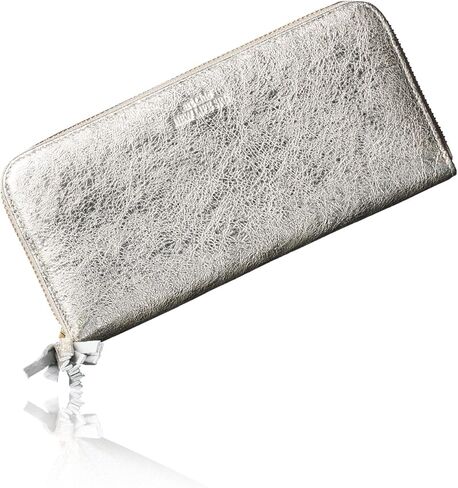 محفظة جلدية طويلة من نوع VOICE Align مصنوعة من قبل NEW LIFE في إيطاليا Cowhide ART.Chic حافظة بطاقات عمودية أنيقة وسهلة الاستخدام للسيدات في صندوق هدايا (فضي) in Saudi Arabia