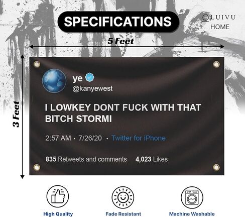 3x5 Ft I Lowkey Don't F*ck With That Bitch Stormi Fake Tweet Polyester Flags - Funny Meme Single Sided Flag Tapestry with 4 Grommets - College Dorm Room Guys Man Cave Frat Bedroom in Indoor or Outdoor in Saudi Arabia