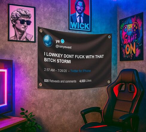 3x5 Ft I Lowkey Don't F*ck With That Bitch Stormi Fake Tweet Polyester Flags - Funny Meme Single Sided Flag Tapestry with 4 Grommets - College Dorm Room Guys Man Cave Frat Bedroom in Indoor or Outdoor in Saudi Arabia