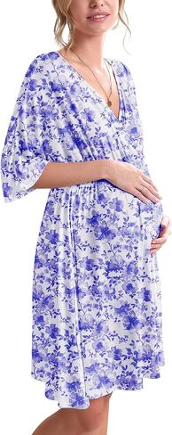 Ekouer Maternity Dress Nursing Nightgown Labor and Delivery Gown for Hospital V Neck Short Sleeve Nightshirt Sleeping Dress Green 3X-Large in Saudi Arabia