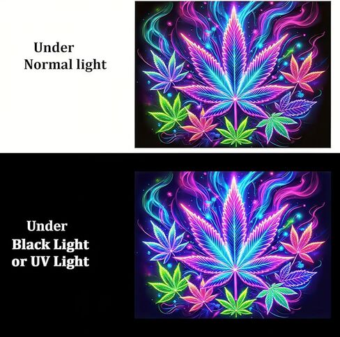 BlissYard Weed Blacklight نسيج تفاعلي للأشعة فوق البنفسجية، ورق القنب النيون، نسيج جداري للتدخين، أوراق القنب، ضوء أسود يتوهج في الظلام، ملصق فني لخلفية الحفلات للرجال، ديكور غرفة النوم، 59 × 78 بوصة in Kuwait