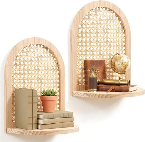 مجموعة أرفف الروطان مكونة من 2 رف عائم صغير، رف كتب معلق طبيعي، تخزين Knick Knack Storage، ديكور حائط بوهو لغرفة المعيشة، غرفة النوم، المكتب، عرض التماثيل النباتية in Saudi Arabia