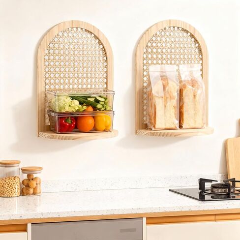 مجموعة أرفف الروطان مكونة من 2 رف عائم صغير، رف كتب معلق طبيعي، تخزين Knick Knack Storage، ديكور حائط بوهو لغرفة المعيشة، غرفة النوم، المكتب، عرض التماثيل النباتية in Saudi Arabia
