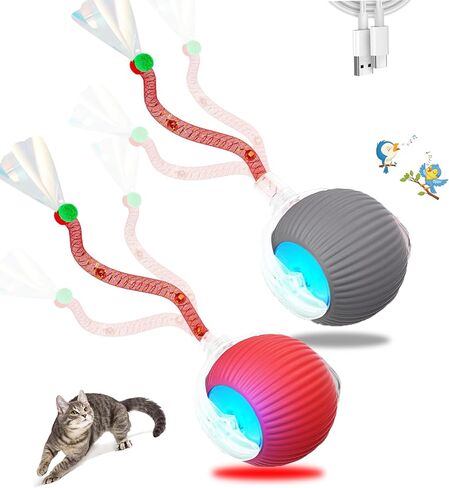 2 Pcs Interactive Cat Toys for Indoor Cats,Kitten Toys with Chirping & Motion Activate,Interactive Cat Toy for Bored Indoor Adult Cats,Red and Blue in Kuwait