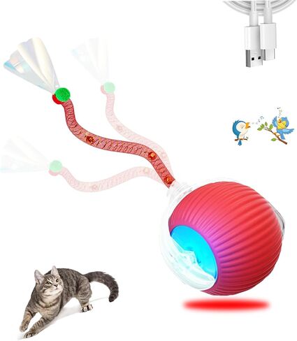 2 Pcs Interactive Cat Toys for Indoor Cats,Kitten Toys with Chirping & Motion Activate,Interactive Cat Toy for Bored Indoor Adult Cats,Red and Blue in Kuwait