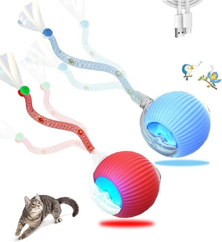 2 Pcs Interactive Cat Toys for Indoor Cats,Kitten Toys with Chirping & Motion Activate,Interactive Cat Toy for Bored Indoor Adult Cats,Red and Blue in Kuwait