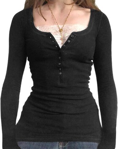Y2k Fairy Grunge Tops for Women Long Sleeve V Neck Slim Fit Shirts Top Vintage Aesthetic 2000s Girl T Shirts in Saudi Arabia