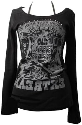 Y2k Grunge Shirts Harajuku Clothing Women Vintage Graphic Tees Long Sleeve Emo Clothes Streetwear Goth Tops in Saudi Arabia