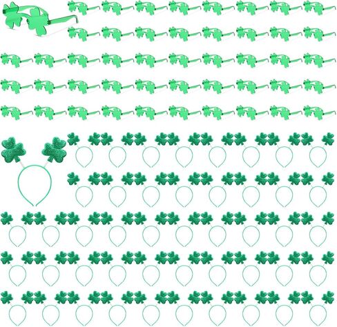 Crowye 48 PCS ST. Patrick's Day Accessories بما في ذلك 24 PCS Green Shamrock Clover Boppers و 24 نظارة شامروك لصالح الحزب الأيرلندي (على شكل قلب) in Saudi Arabia