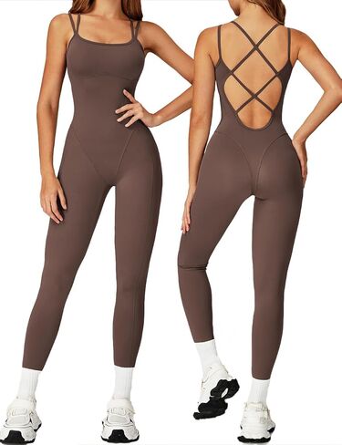 جمبسوت نسائي مثير بدون ظهر من AEEZO، بدلة تدريب مبطنة متقاطعة من الخلف، قطعة واحدة للتحكم في البطن، بدلة ضيقة لرفع المؤخرة in Kuwait